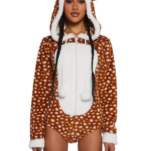 Doe Deer Female Deer Fawn Bambi Sexy Womans Halloween Romper Costume Set - Brown