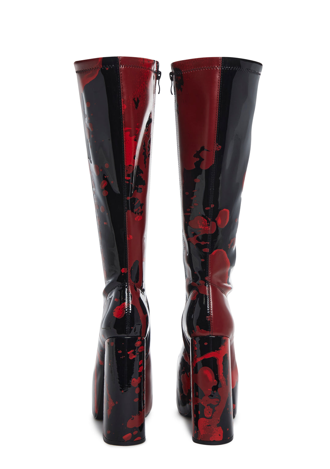 Trickz N' Treatz Blood Print Knee High Gogo Boots - Red/Black - Image 3
