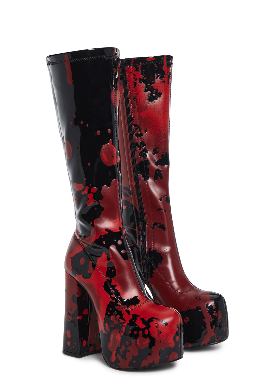 Trickz N' Treatz Blood Print Knee High Gogo Boots - Red/Black - Image 4