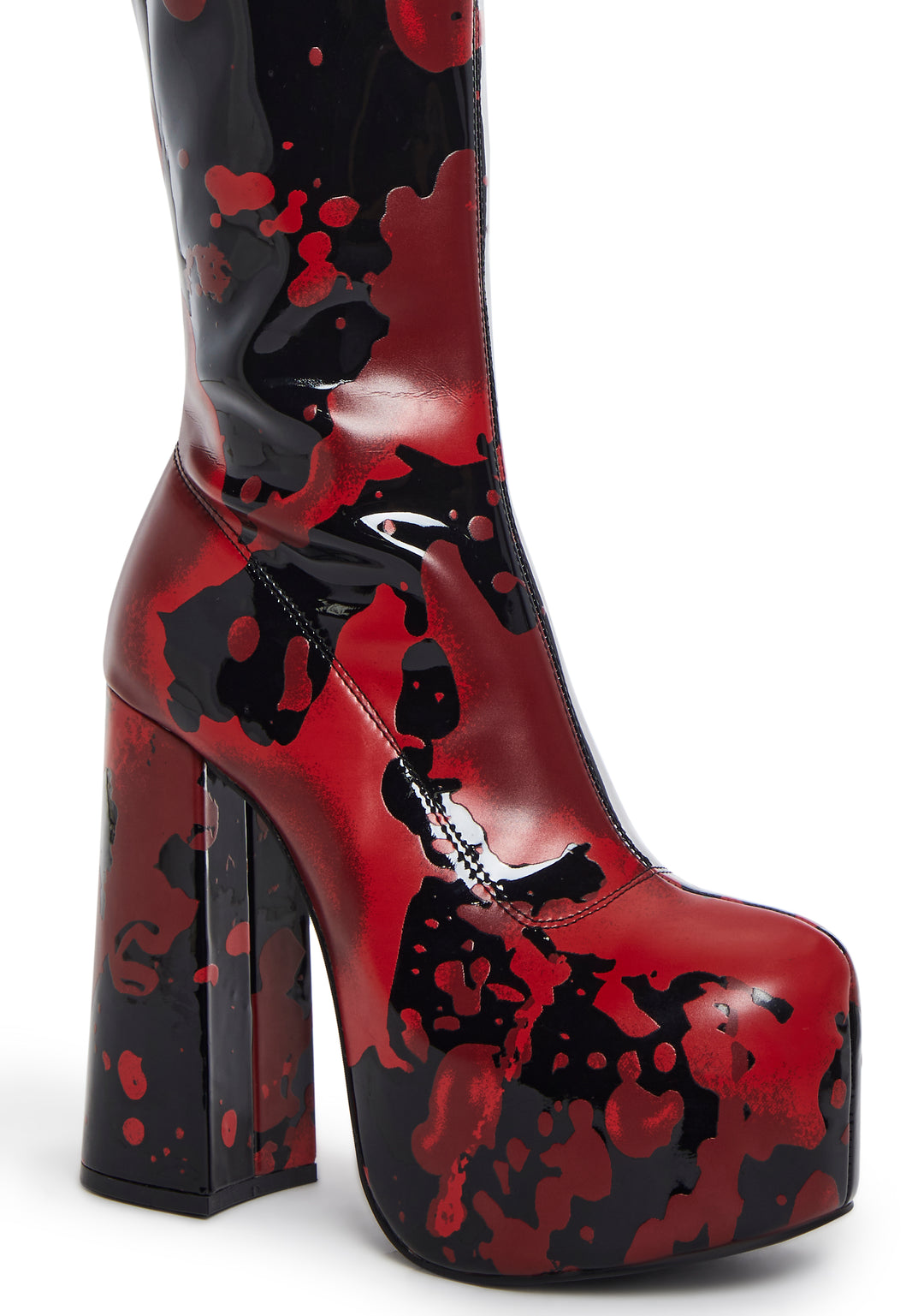 Trickz N' Treatz Blood Print Knee High Gogo Boots - Red/Black - Image 2
