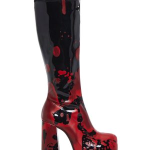 Trickz N' Treatz Blood Print Knee High Gogo Boots - Red/Black