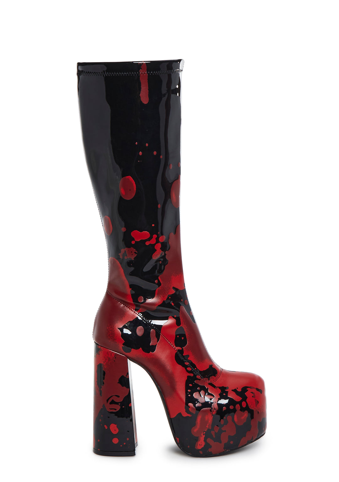 Trickz N' Treatz Blood Print Knee High Gogo Boots - Red/Black