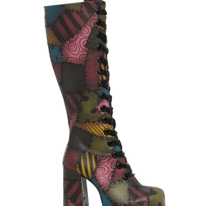 Trickz N' Treatz Sally Nightmare Before Christmas Ragdoll Patchwork Stitches Lace-Up Platform Boots - Multi
