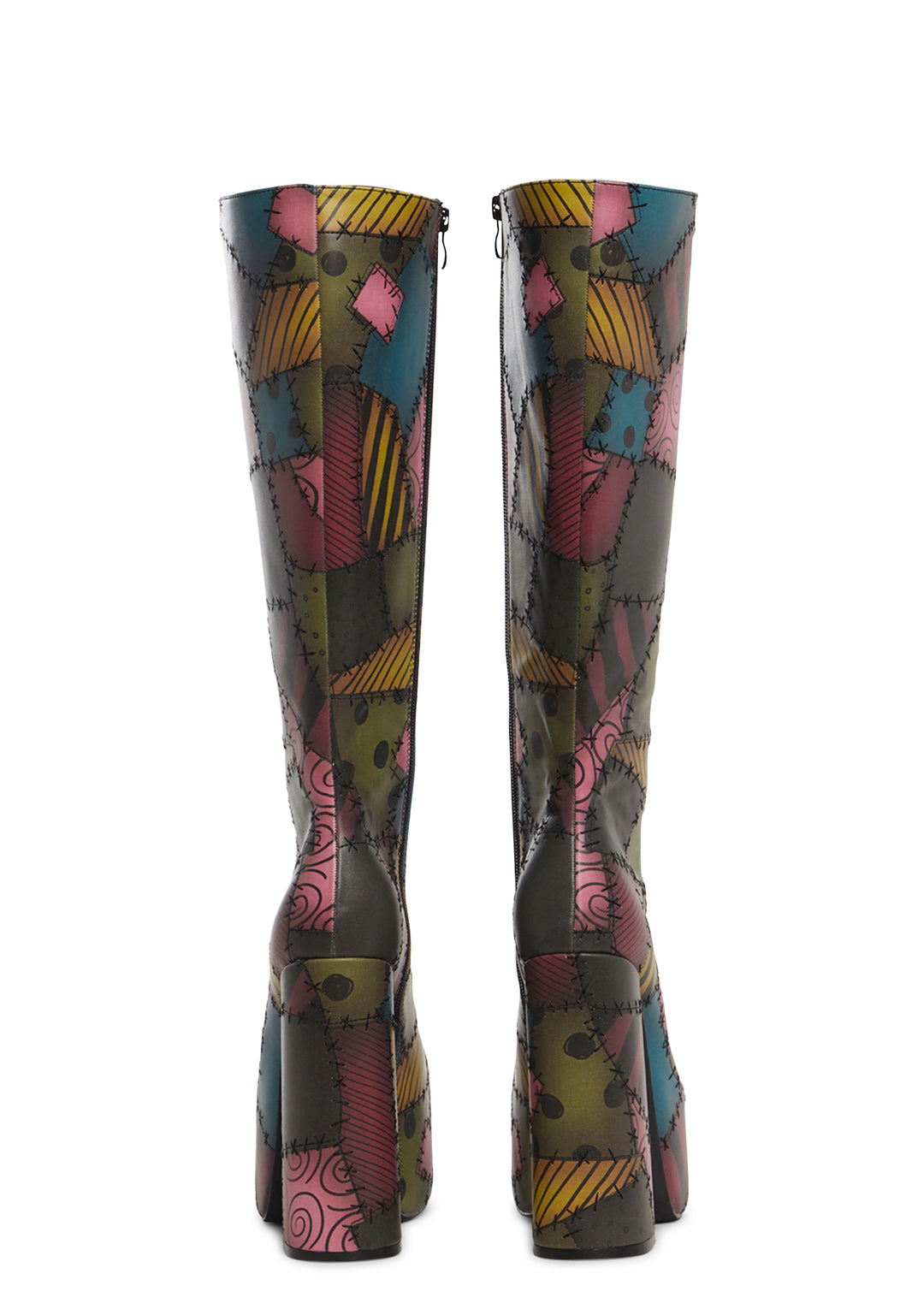 Trickz N' Treatz Sally Nightmare Before Christmas Ragdoll Patchwork Stitches Lace-Up Platform Boots - Multi - Image 4