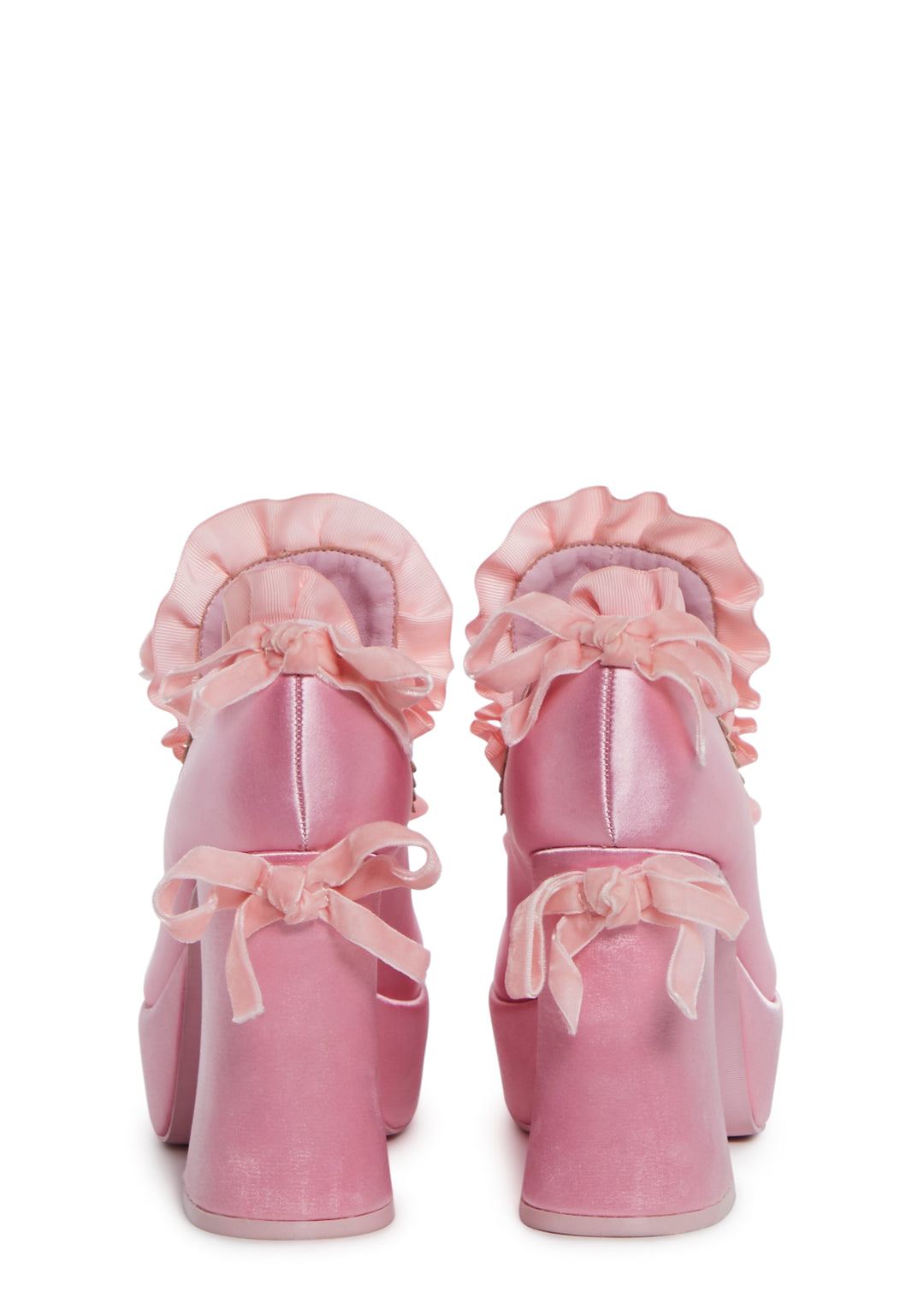 Trickz N' Treatz Halloween Marie Antoinette Regency Satin Ruffle Slip-On Block Platform Heels - Pink - Image 4