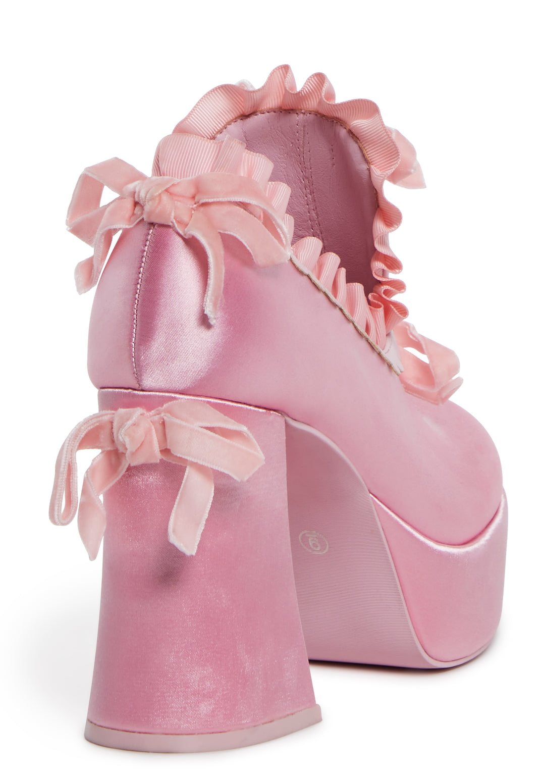 Trickz N' Treatz Halloween Marie Antoinette Regency Satin Ruffle Slip-On Block Platform Heels - Pink - Image 2