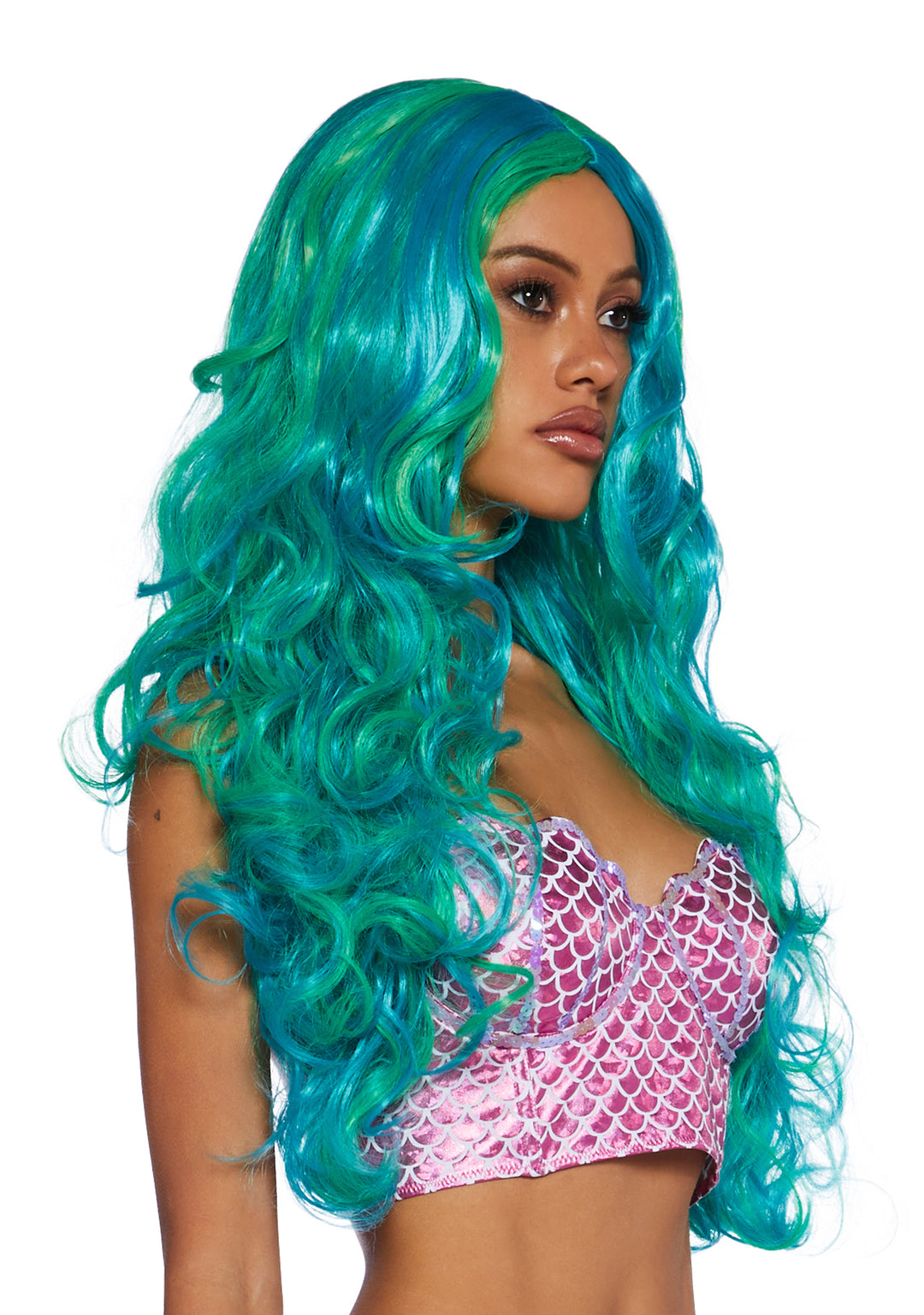 Trickz N' Treatz Two Tone Long Curly Mermaid Hair Wig - Blue - Image 2