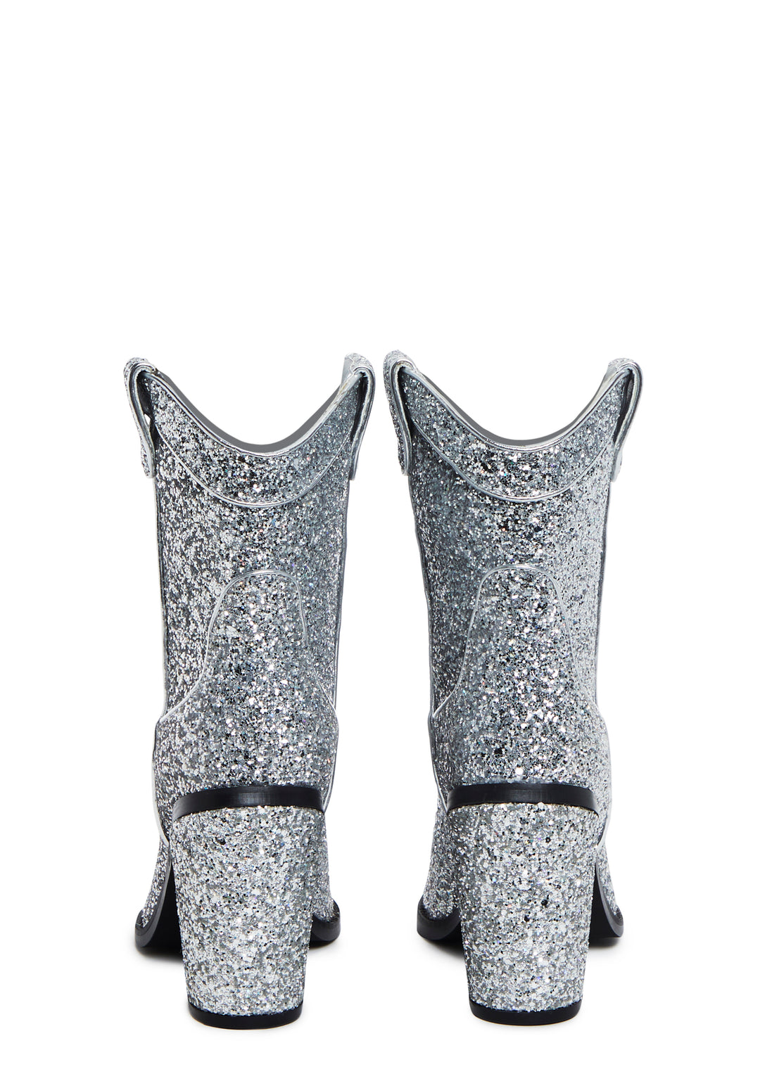 Trickz N' Treatz Glitter Heeled Bootie Cowboy Boots - Silver - Image 4