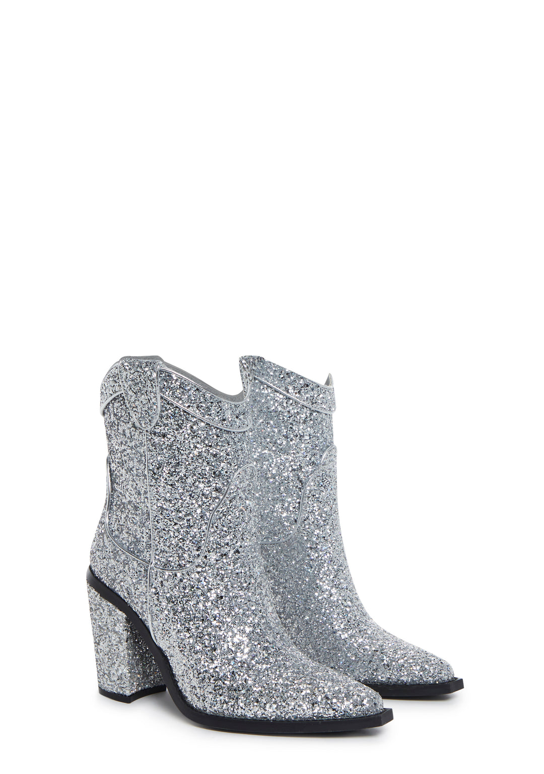 Trickz N' Treatz Glitter Heeled Bootie Cowboy Boots - Silver - Image 3