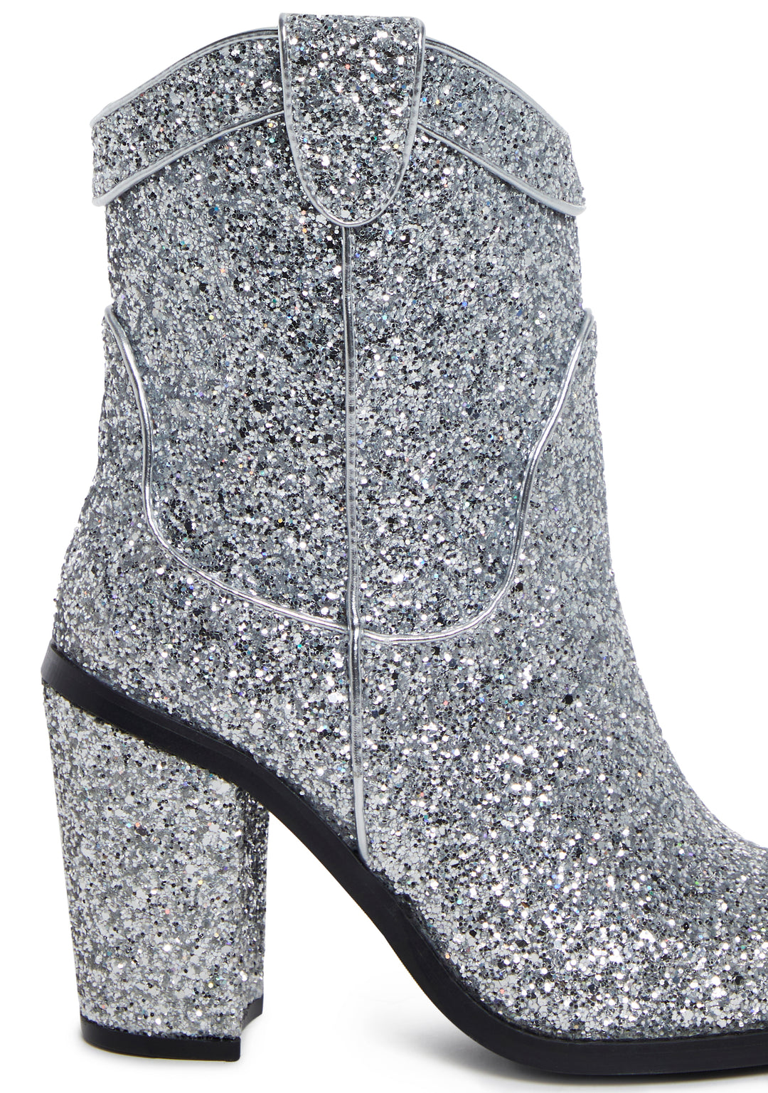 Trickz N' Treatz Glitter Heeled Bootie Cowboy Boots - Silver - Image 2