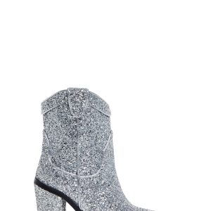 Trickz N' Treatz Glitter Heeled Bootie Cowboy Boots - Silver