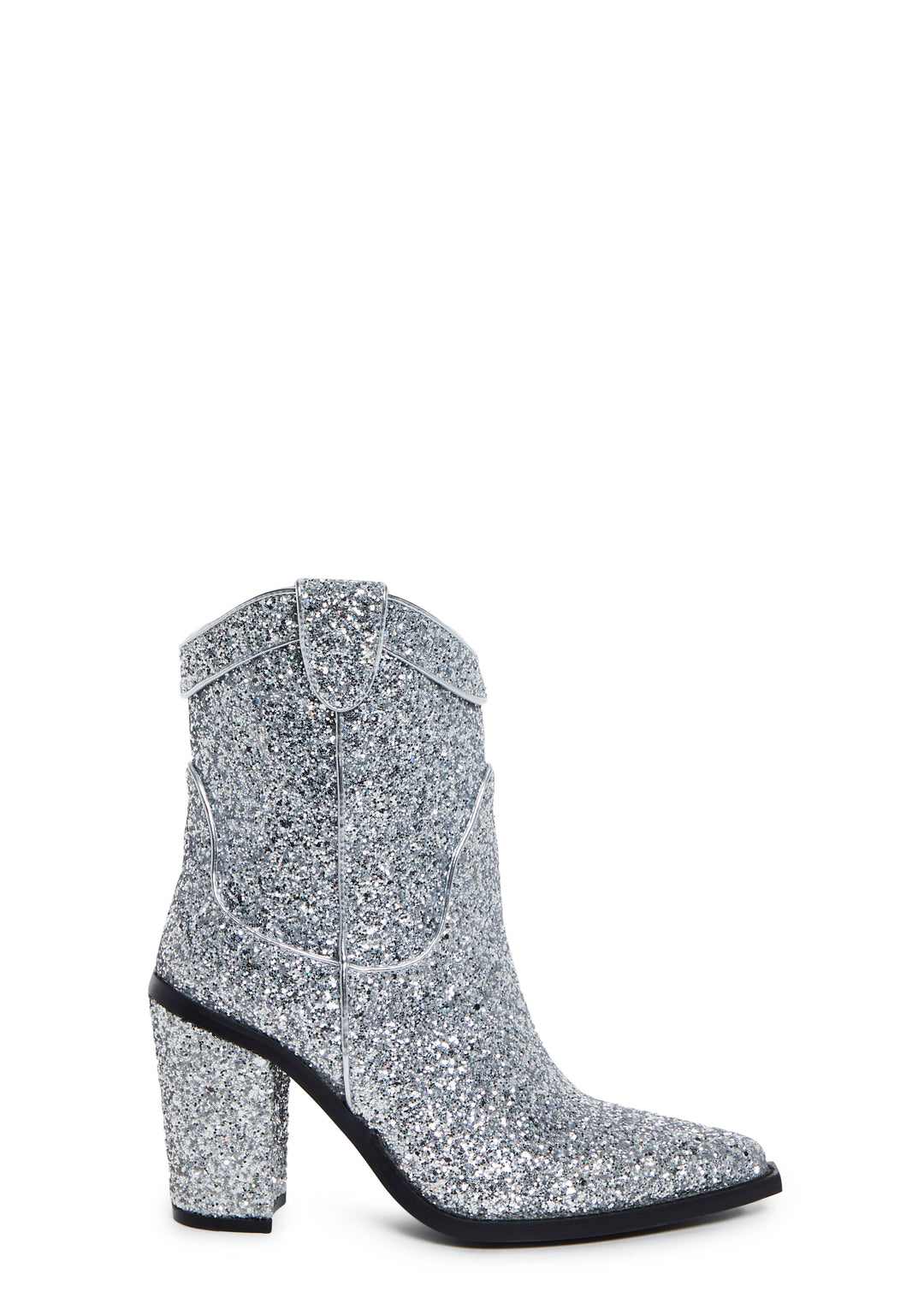 Trickz N' Treatz Glitter Heeled Bootie Cowboy Boots - Silver