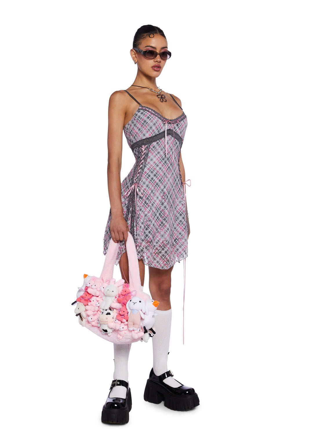 Delia's Floral Mesh Plaid Print Handkerchief Mini Dress - Multi - Image 2