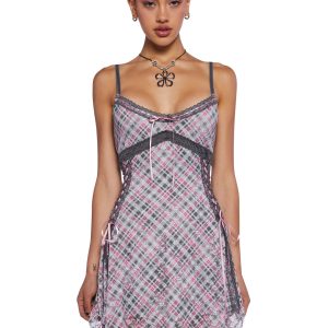 Delia's Floral Mesh Plaid Print Handkerchief Mini Dress - Multi