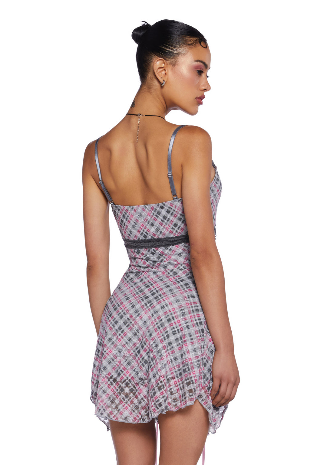 Delia's Floral Mesh Plaid Print Handkerchief Mini Dress - Multi - Image 4