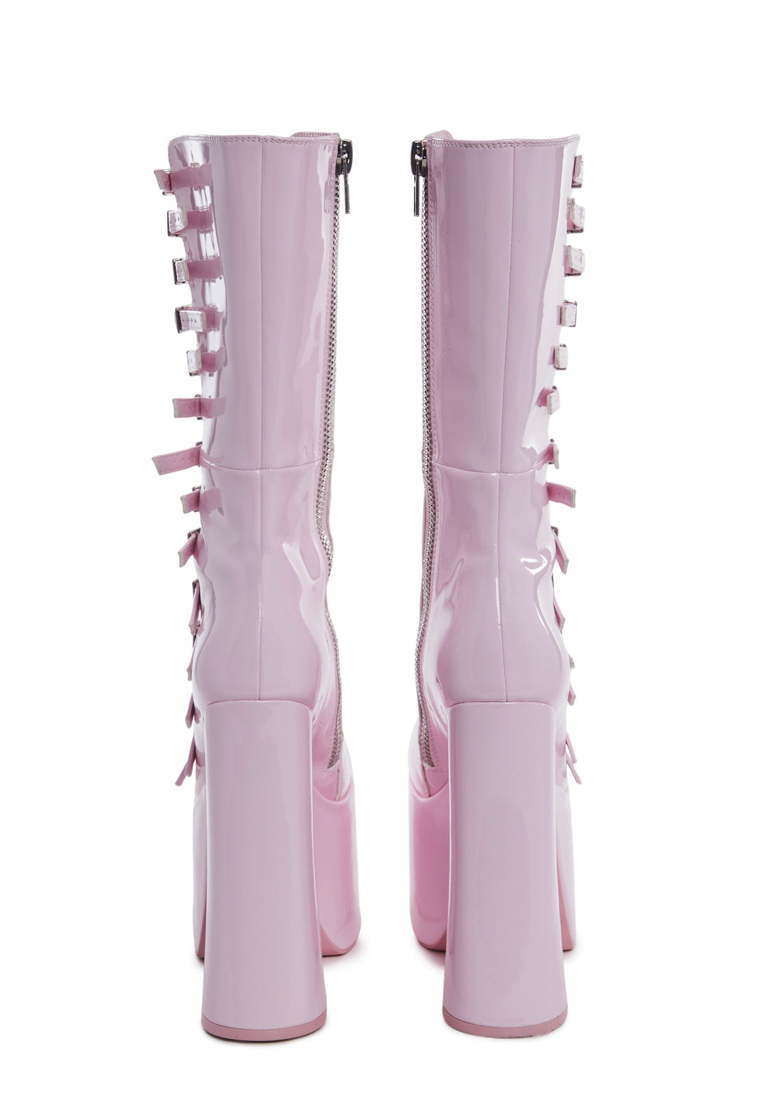 Widow PVC Buckle Zip Up Boots - Black - Image 4