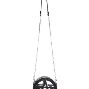 Widow Vegan Leather Pentagram Crossbody Bag - Black