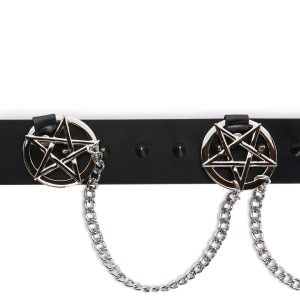 Widow Goth Spiked Pentagram Chain Belt - Black