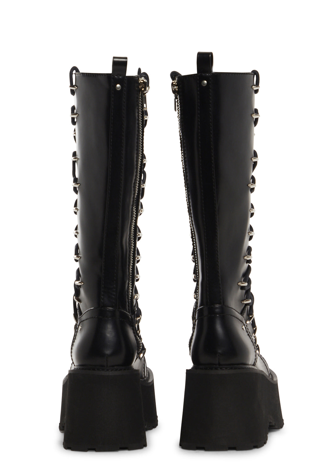 Current Mood Vegan Leather Lace Up Side Zip Knee High Boots Punk Back To School - Black - Image 4