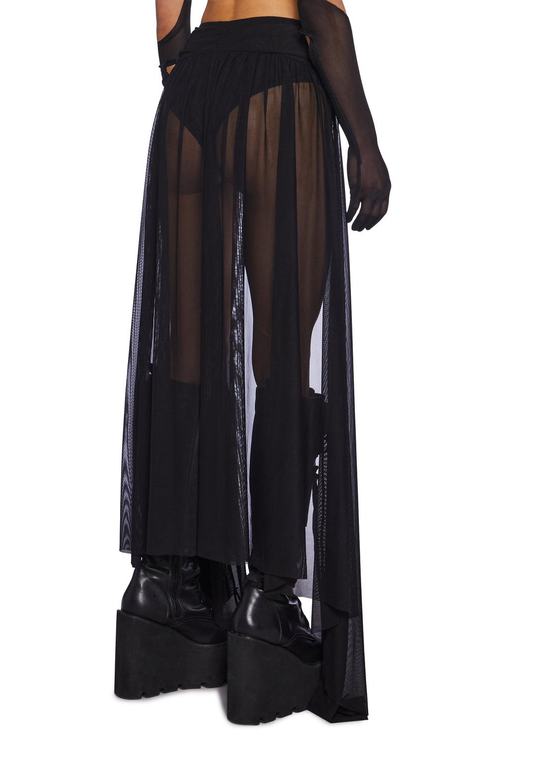 Club Exx Burning Man Mesh Hot Shorts With Draped Train - Black - Image 4