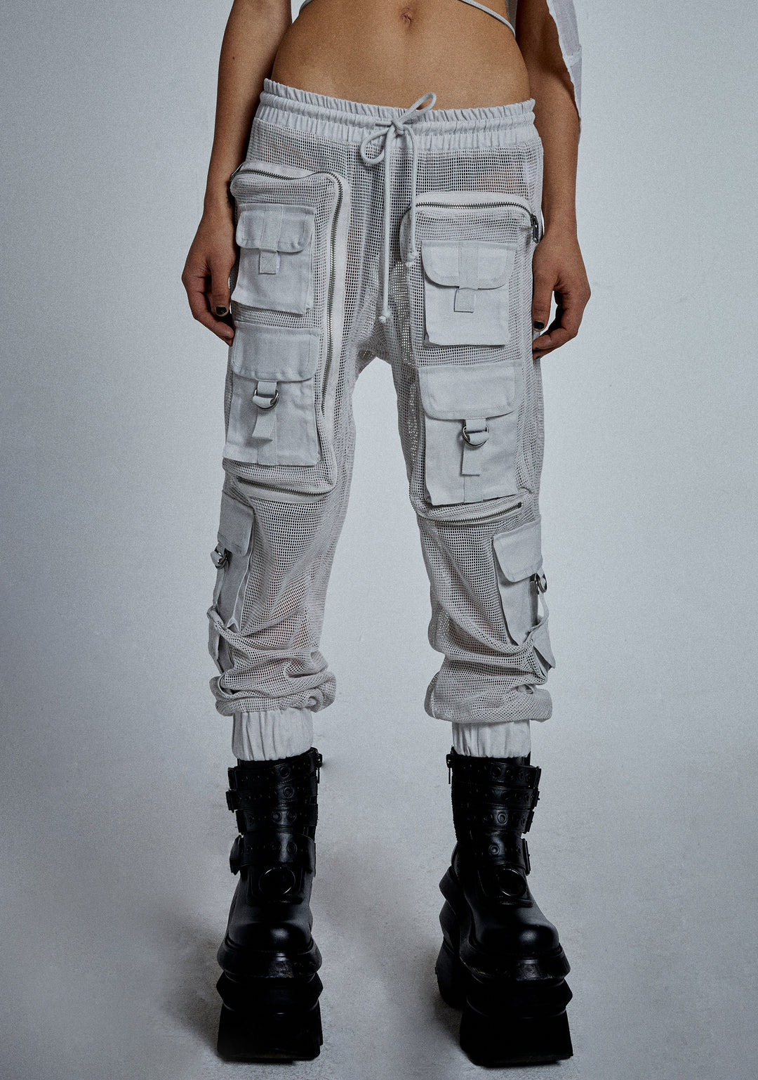 Club Exx Burning Man Fishnet Cargo Pants - Gray - Image 6