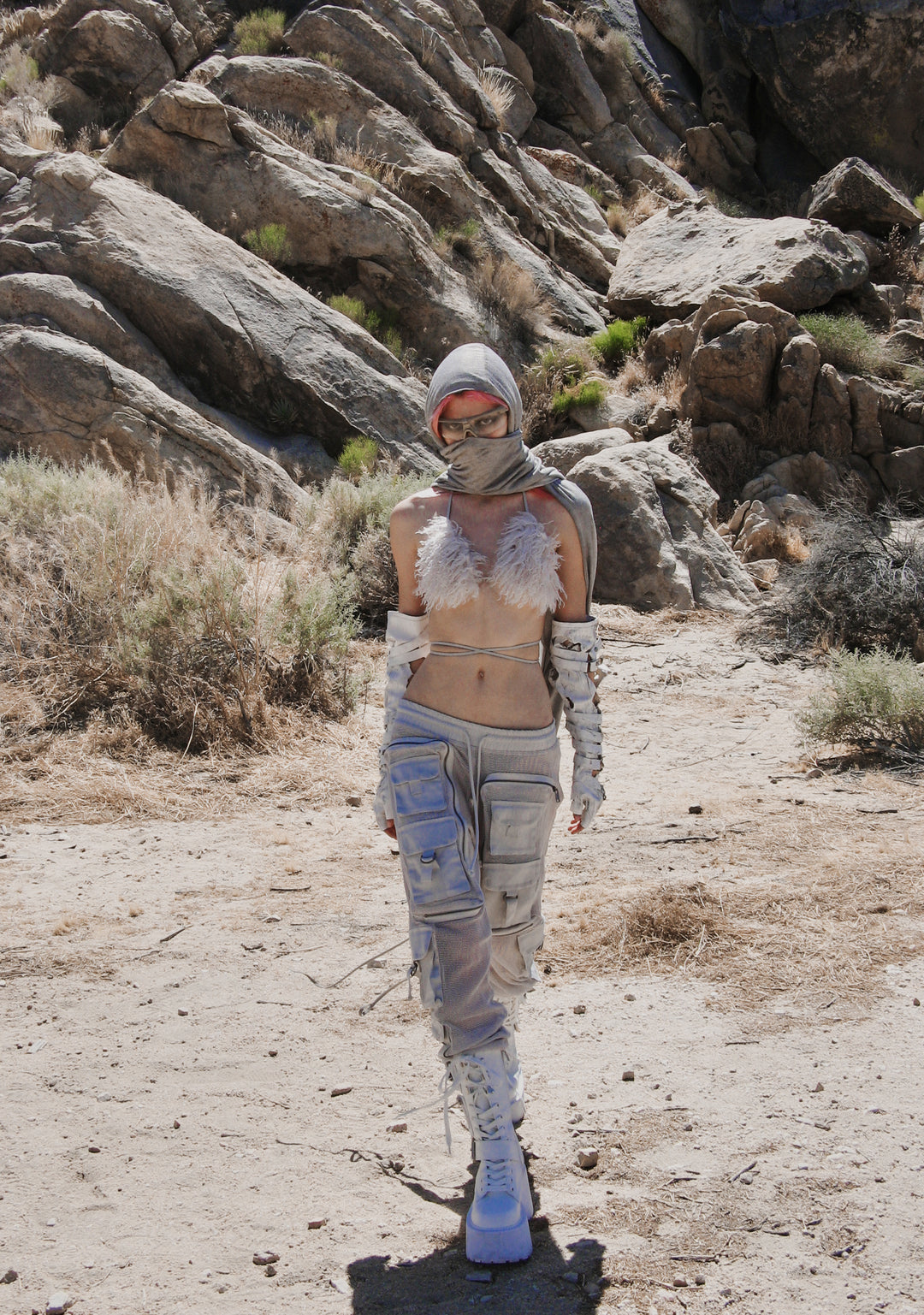 Club Exx Burning Man Fishnet Cargo Pants - Gray - Image 7