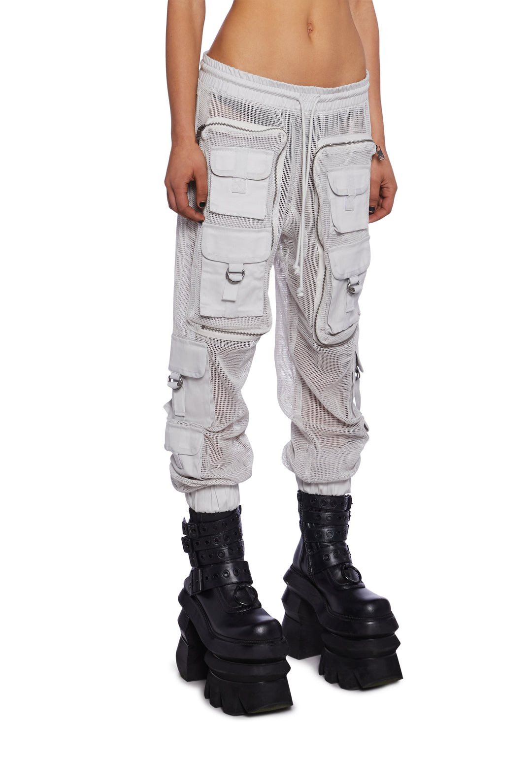 Club Exx Burning Man Fishnet Cargo Pants - Gray - Image 3