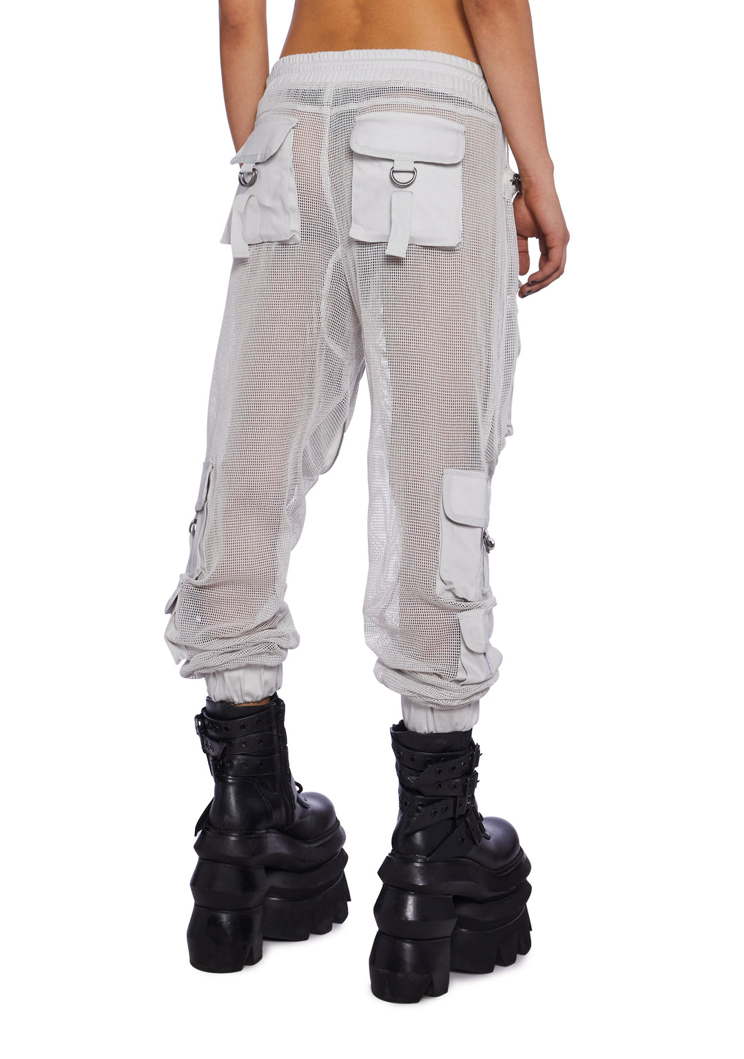 Club Exx Burning Man Fishnet Cargo Pants - Gray - Image 4
