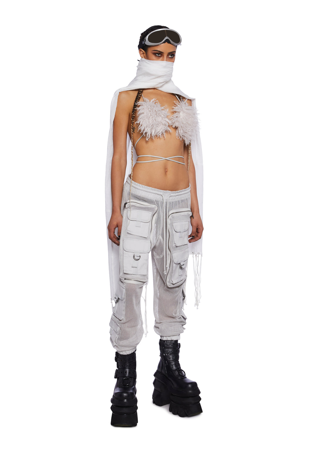 Club Exx Burning Man Fishnet Cargo Pants - Gray - Image 2