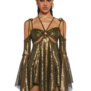 Club Exx Burning Man Sequin Cut Out Mini Dress Festival Rave Burning Man - Gold