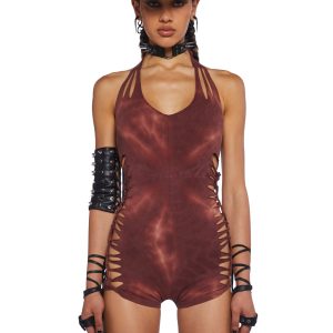 Club Exx Burning Man Tie Dye Shredded Romper Playsuit Festival Rave Burning Man - Red