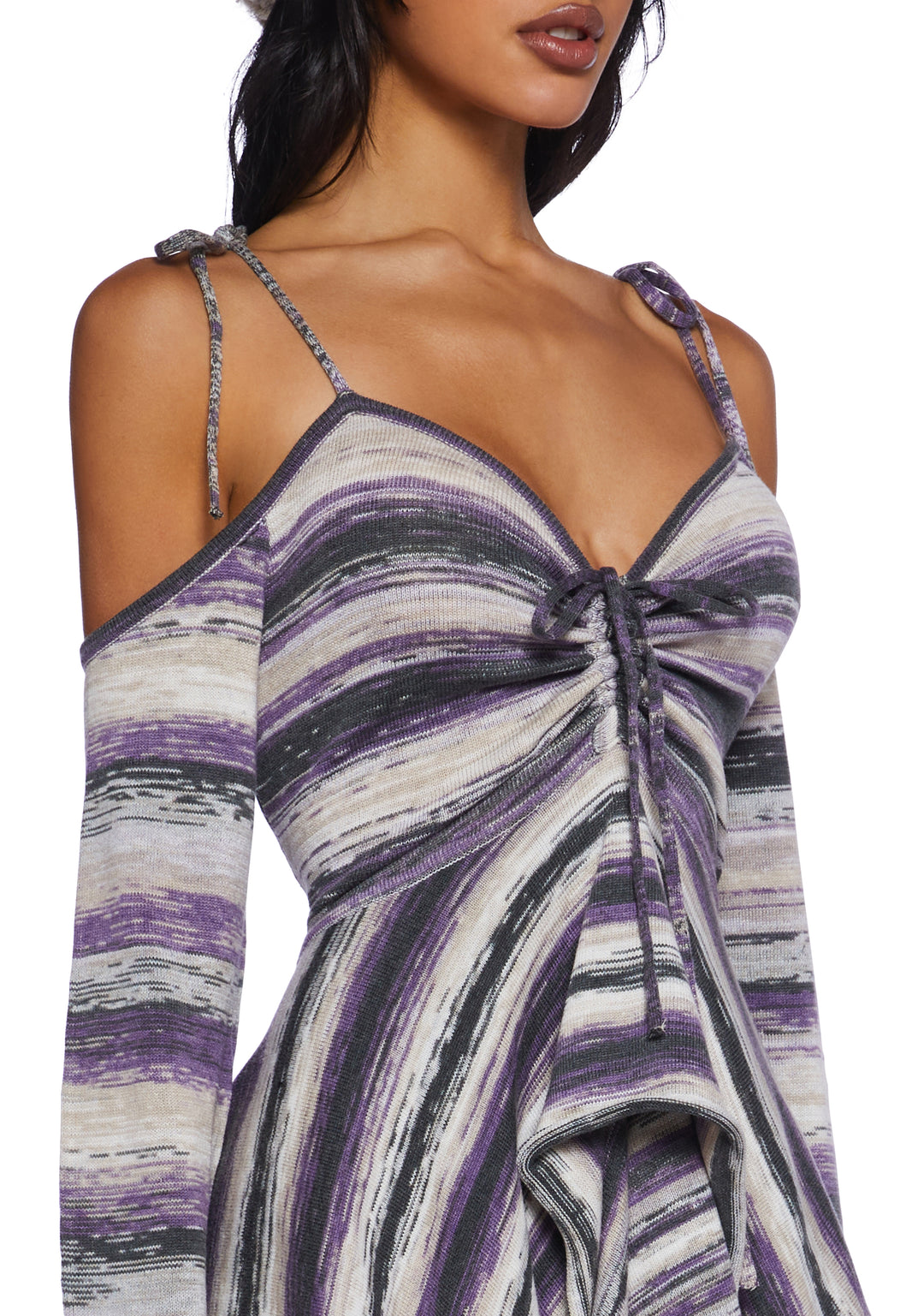 Current Mood Off The Shoulder Striped Knit Yarn Handkerchief Mini Dress - Multi - Image 5