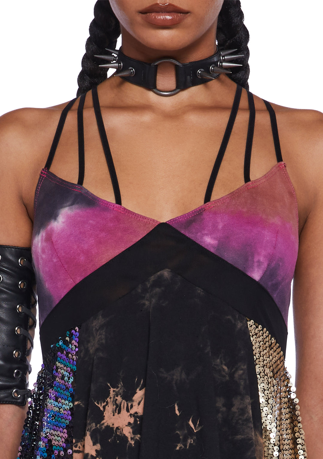 Club Exx Burning Man Festival Sequin Tie-Dye Criss-Cross Straps Burning Man Handkerchief Mini Dress - Multi - Image 5