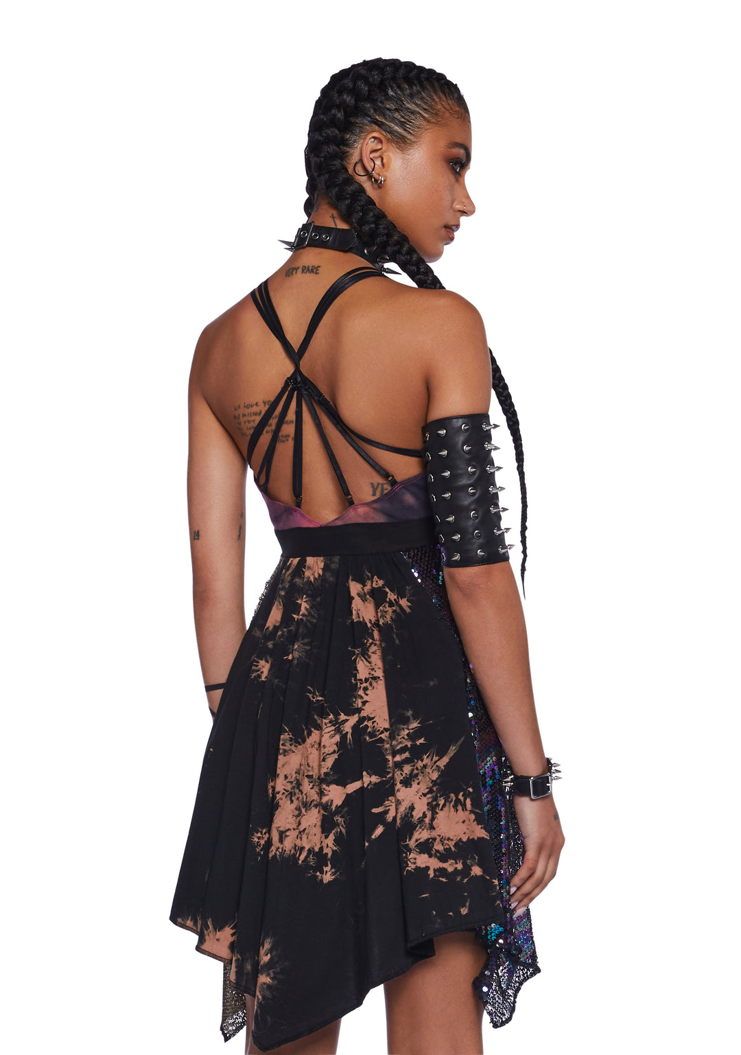 Club Exx Burning Man Festival Sequin Tie-Dye Criss-Cross Straps Burning Man Handkerchief Mini Dress - Multi - Image 4