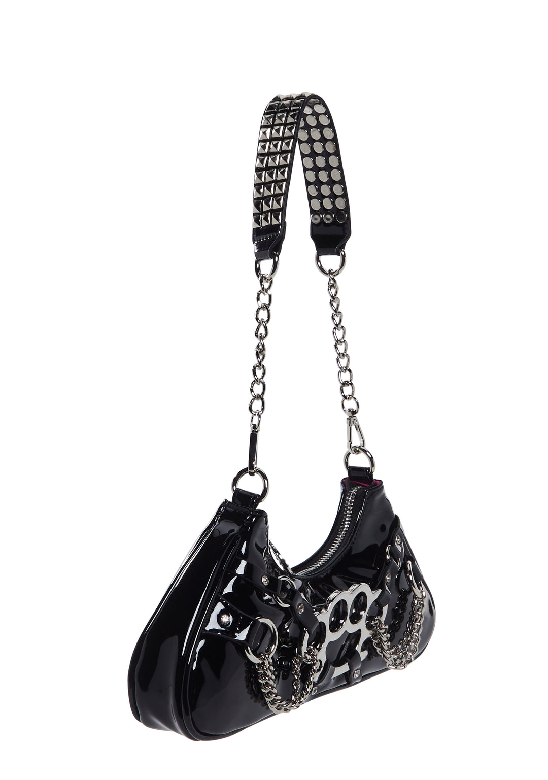 Generation Kiss Brass Knuckles Patent Vegan Leather Rhinestone Shoulder Bag - Black - Image 3