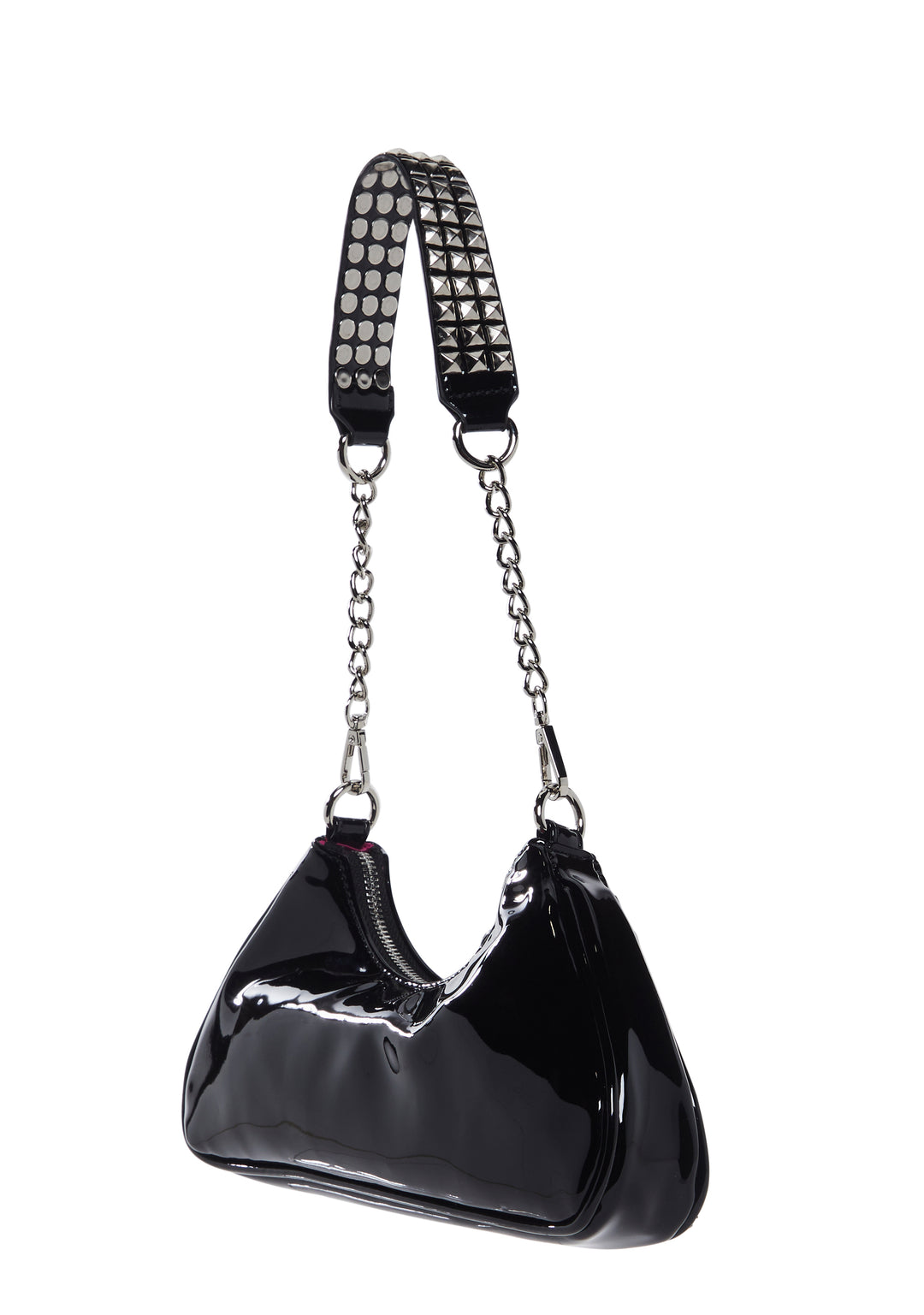 Generation Kiss Brass Knuckles Patent Vegan Leather Rhinestone Shoulder Bag - Black - Image 4