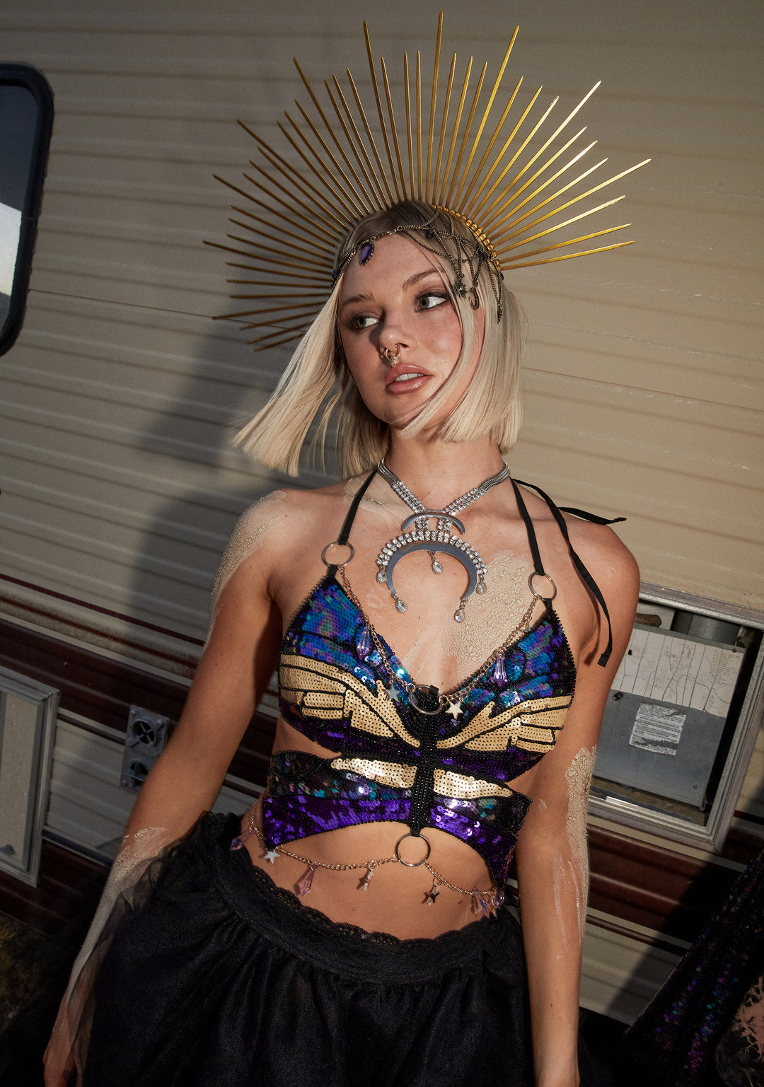 Club Exx Burning Man Festival Sequin Butterfly Charm Chain Top Burning Man - Multi - Image 6