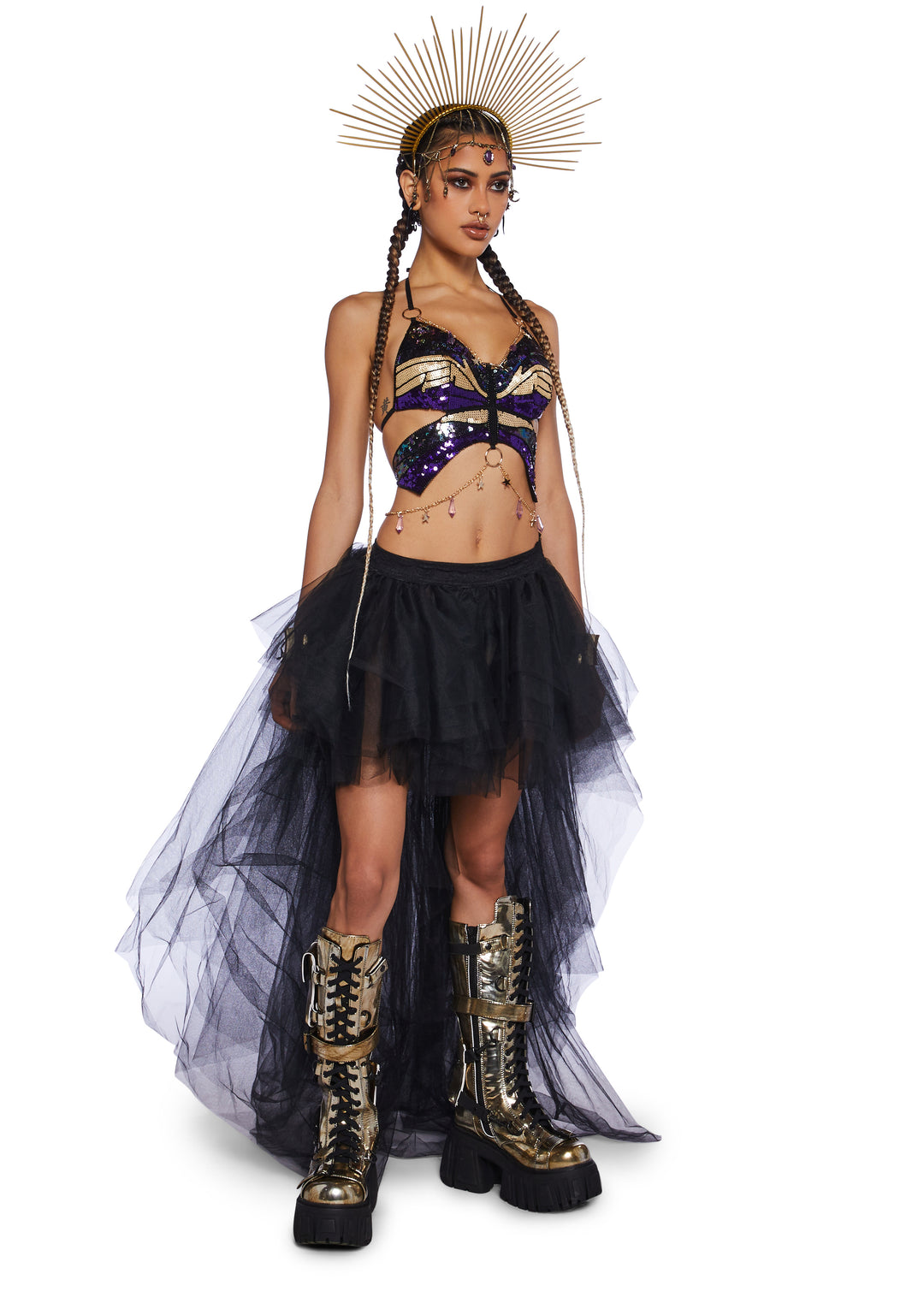 Club Exx Burning Man Festival Sequin Butterfly Charm Chain Top Burning Man - Multi - Image 2