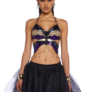 Club Exx Burning Man Festival Sequin Butterfly Charm Chain Top Burning Man - Multi