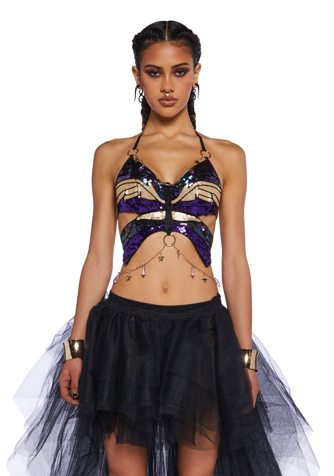 Club Exx Burning Man Festival Sequin Butterfly Charm Chain Top Burning Man - Multi
