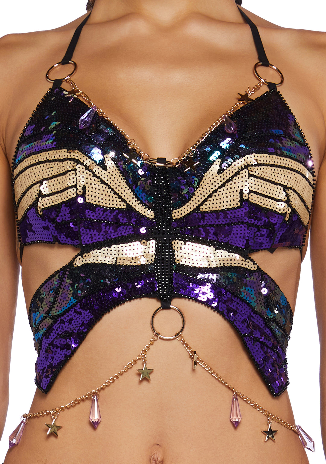 Club Exx Burning Man Festival Sequin Butterfly Charm Chain Top Burning Man - Multi - Image 5