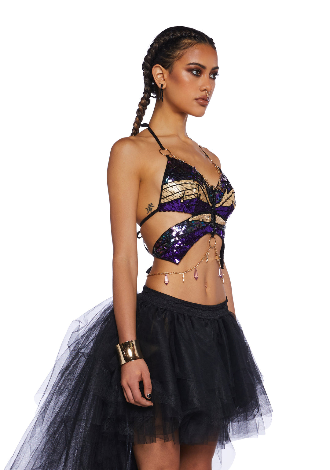 Club Exx Burning Man Festival Sequin Butterfly Charm Chain Top Burning Man - Multi - Image 3