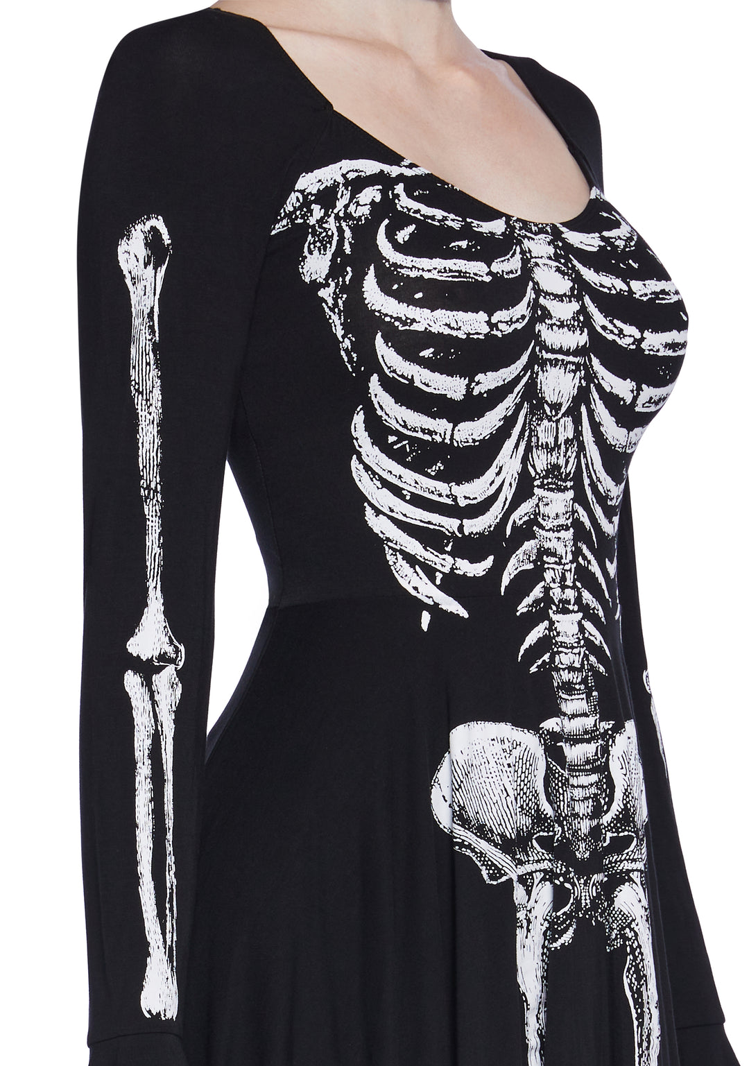 Trickz N' Treatz Goth Stretchy Knit Skeleton Bone Fairy Handkerchief Mini Dress - Black - Image 5