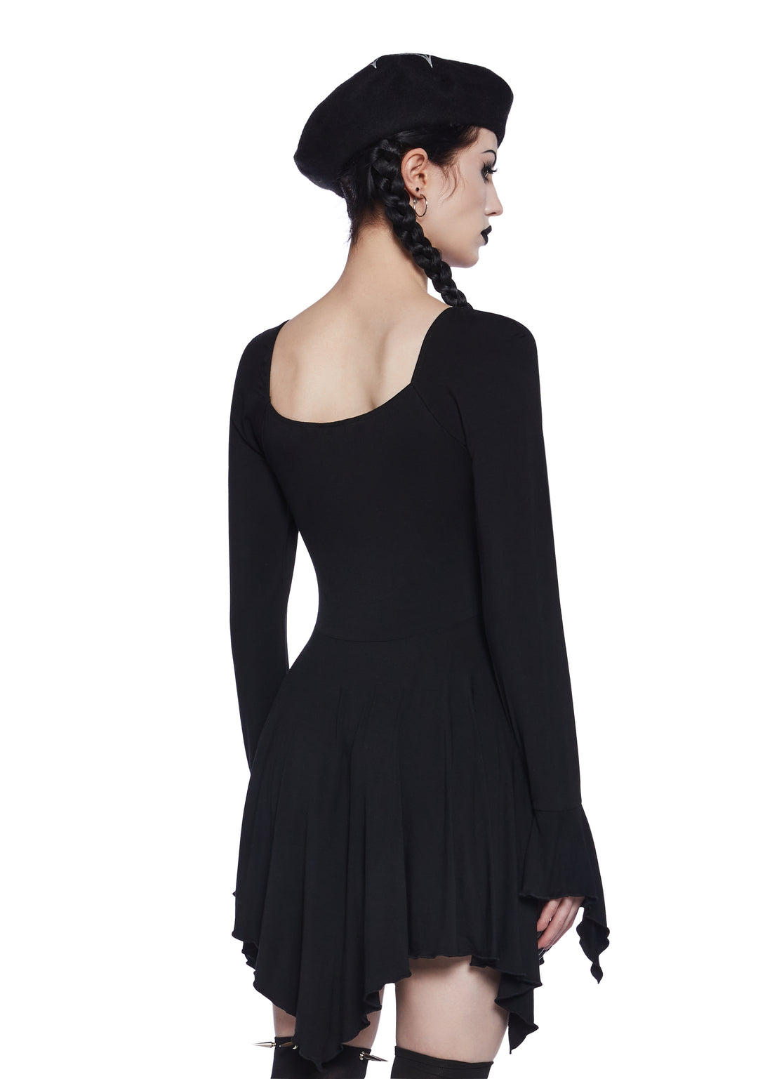 Trickz N' Treatz Goth Stretchy Knit Skeleton Bone Fairy Handkerchief Mini Dress - Black - Image 4