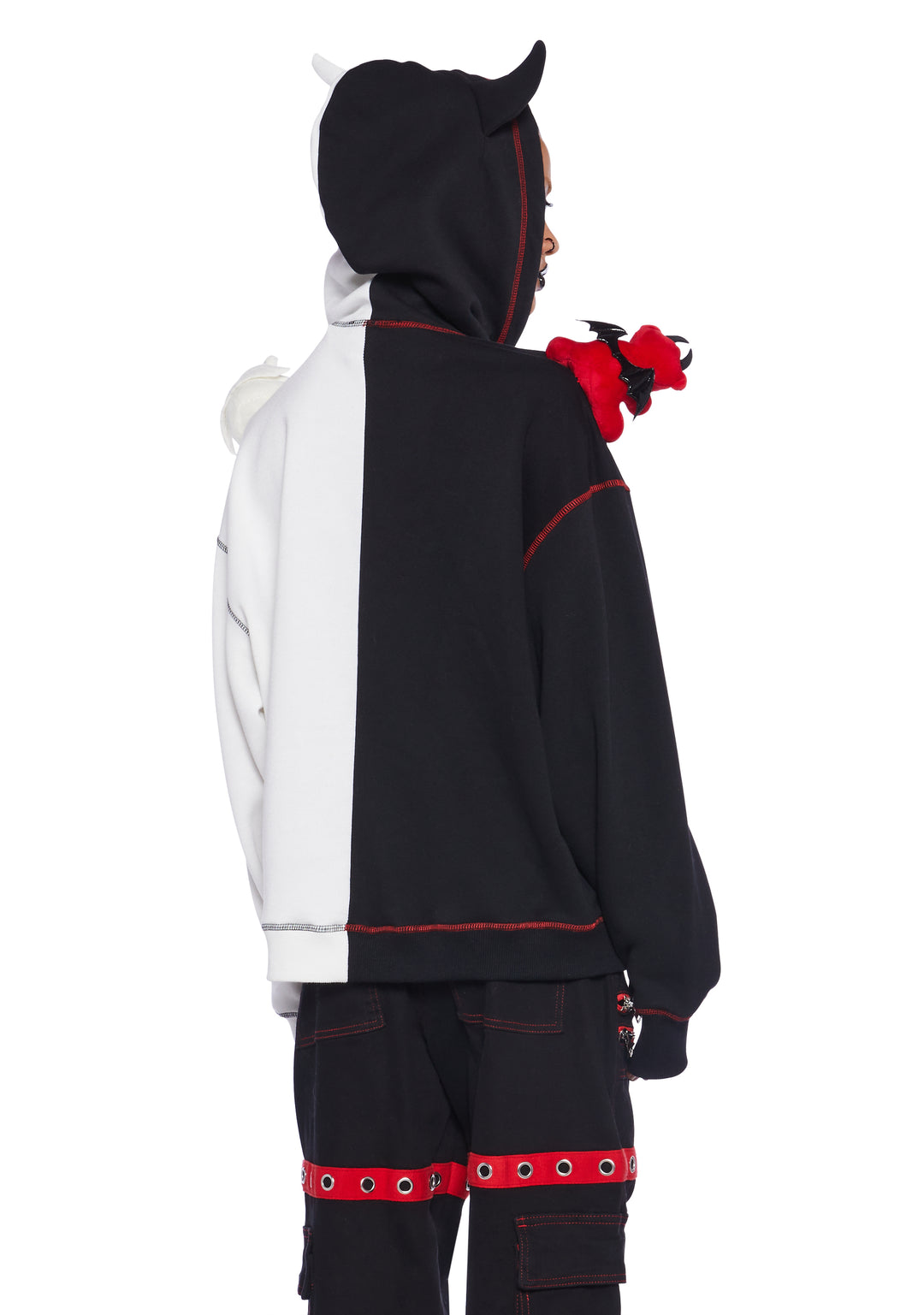 Trickz N' Treatz Teddy Devil Angel Colorblock Zip Up Hoodie Halloween Punk Goth - Multi - Image 2