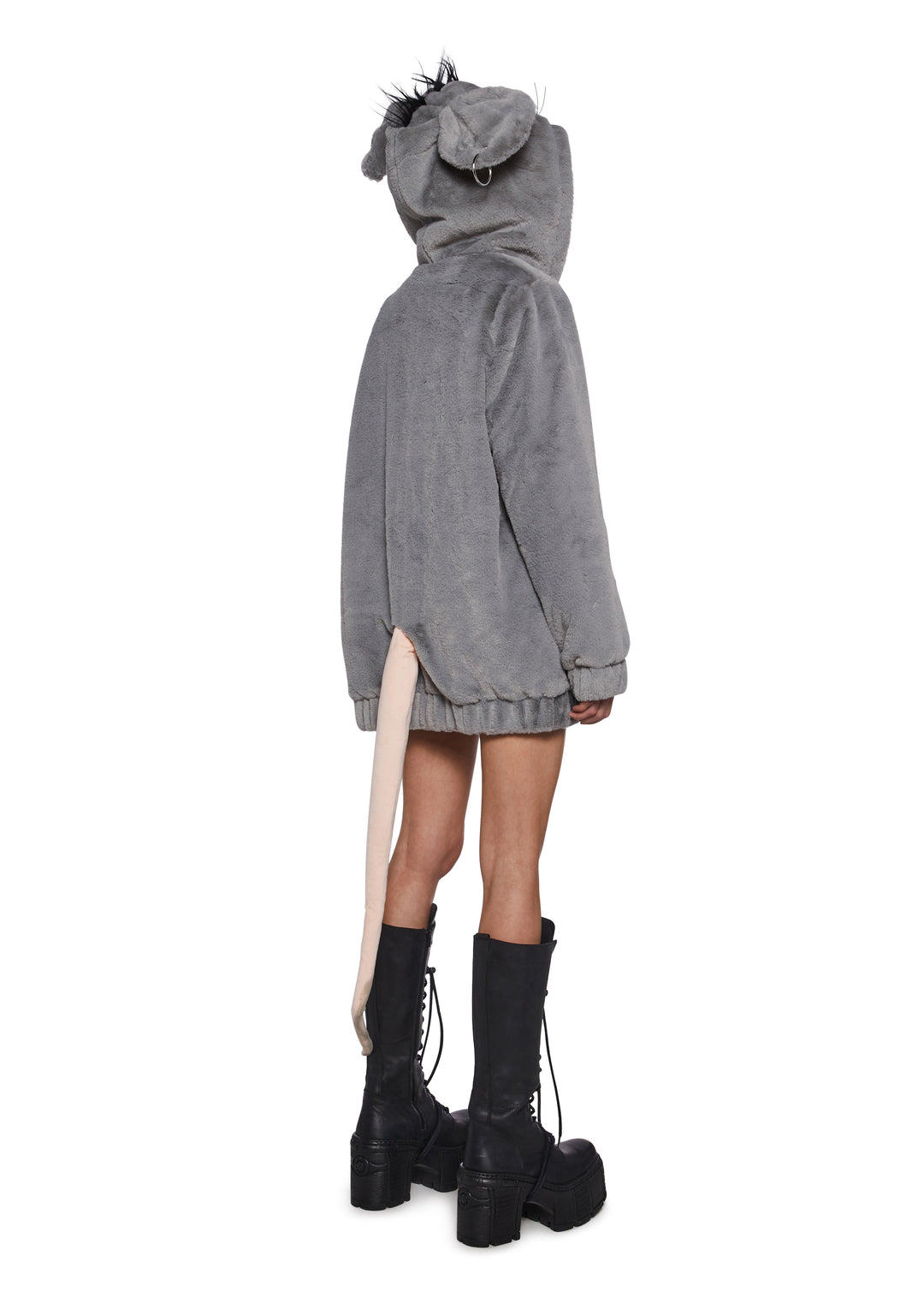 Trickz N' Treatz Halloween Womans Rat Faux Fur Zip-Up Jacket - Gray - Image 4