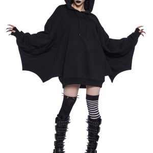 Trickz N' Treatz Oversized Batwing Pullover Hoodie - Black