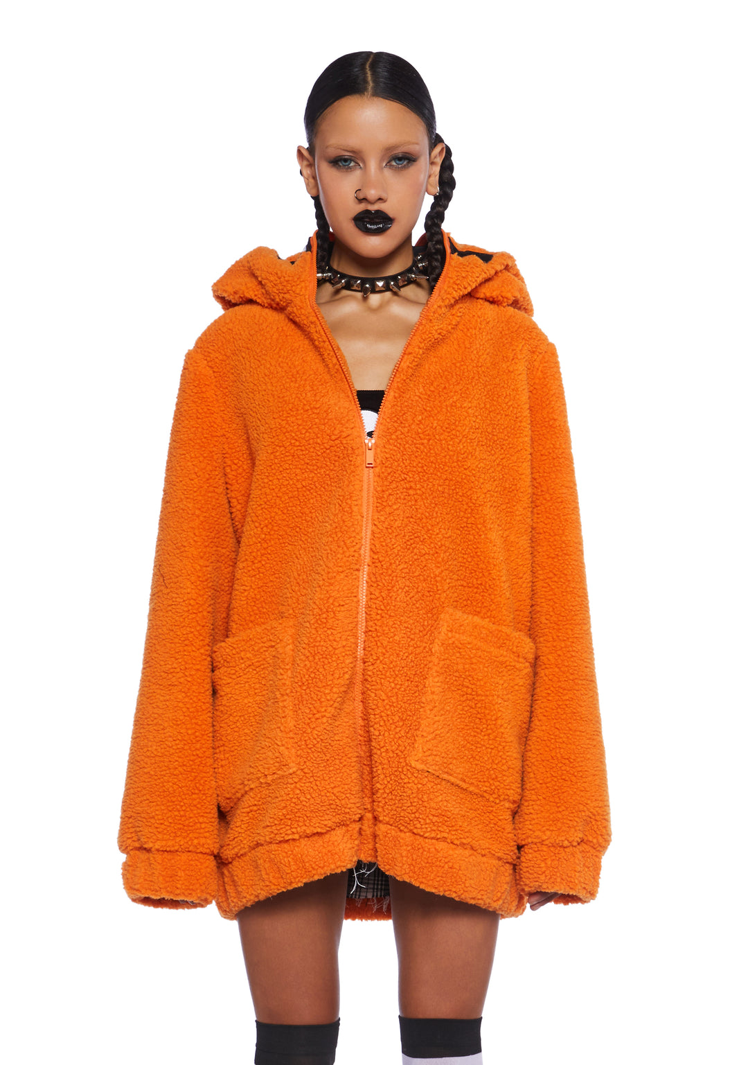 Trickz N' Treatz Pumpkin Head Faux Fur Bubble Hoodie - Orange - Image 2