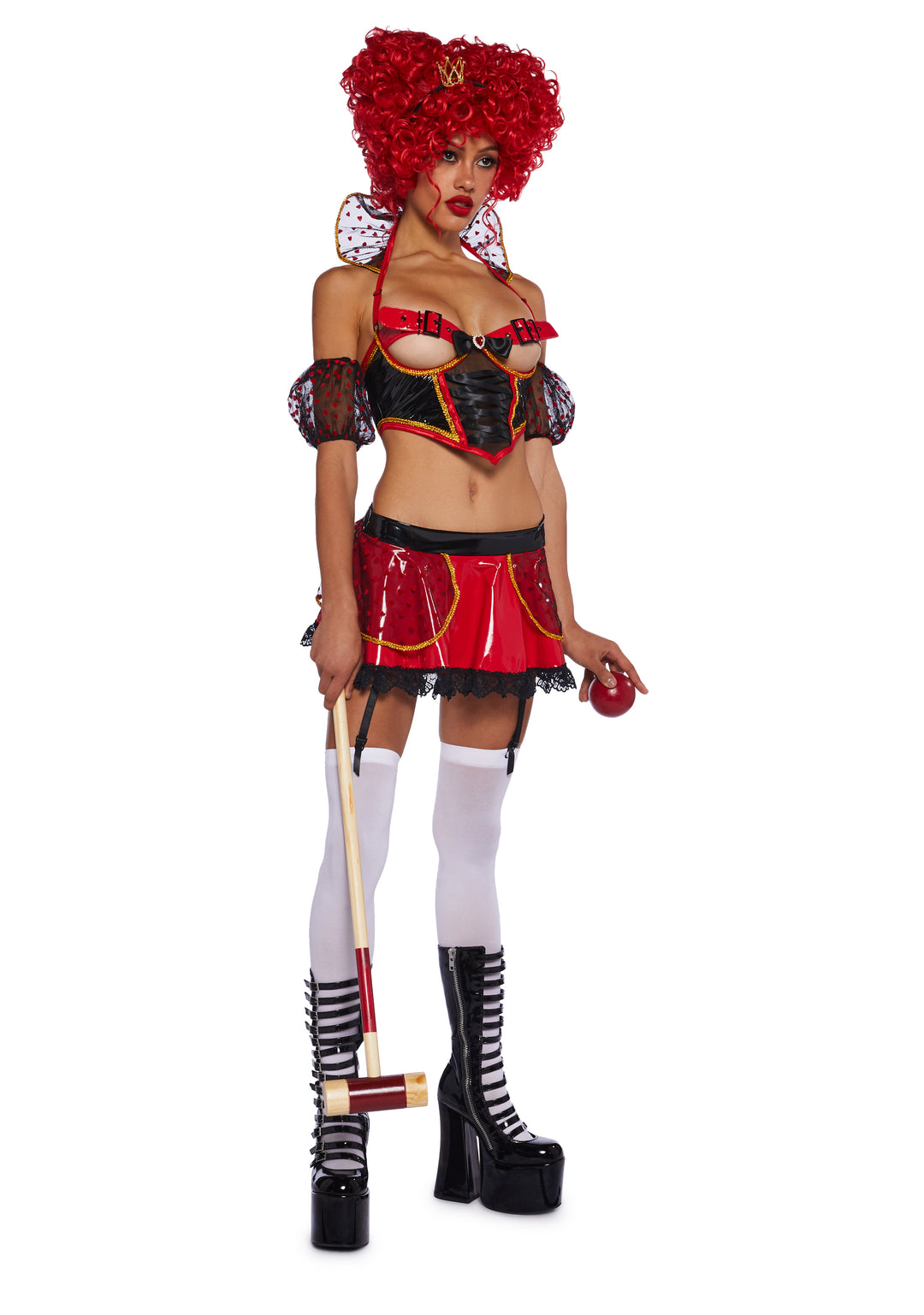 Sexy Womans Halloween Costume Alice In Wonderland Queen Of Hearts Royalty Costume Lingerie Set - Red - Image 5