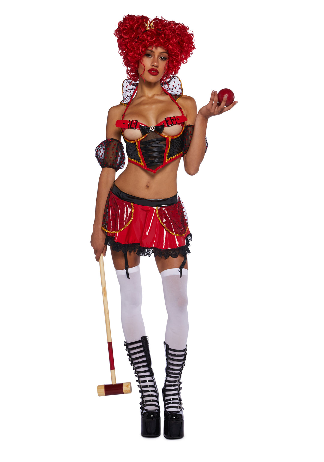 Sexy Womans Halloween Costume Alice In Wonderland Queen Of Hearts Royalty Costume Lingerie Set - Red - Image 2